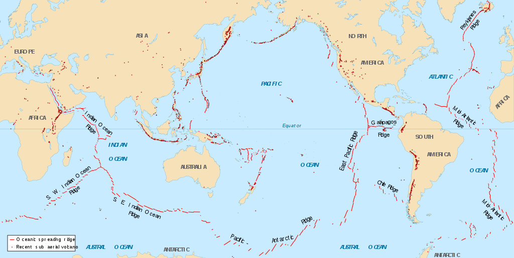 Карта расположения крупнейших вулканов