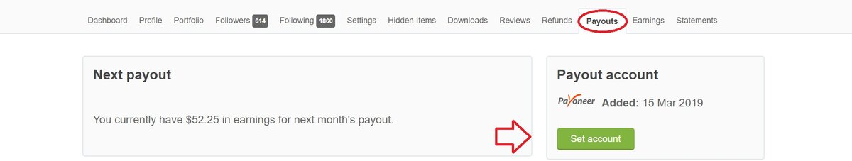 Переходим во вкладку Payouts и нажимаем кнопку Set account