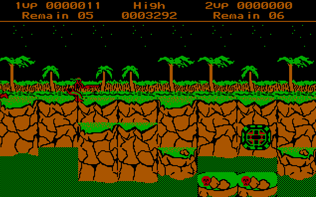 Первый уровень «Джунгли» в игре «Contra» на PC MS-DOS