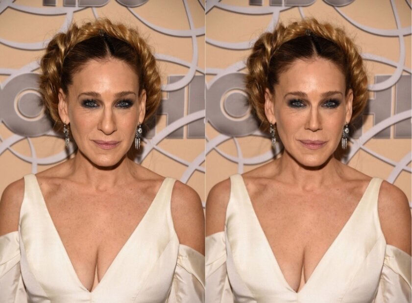 Сара  Джессика Паркер до и после "ринопластики"  с помощью Фотошопа