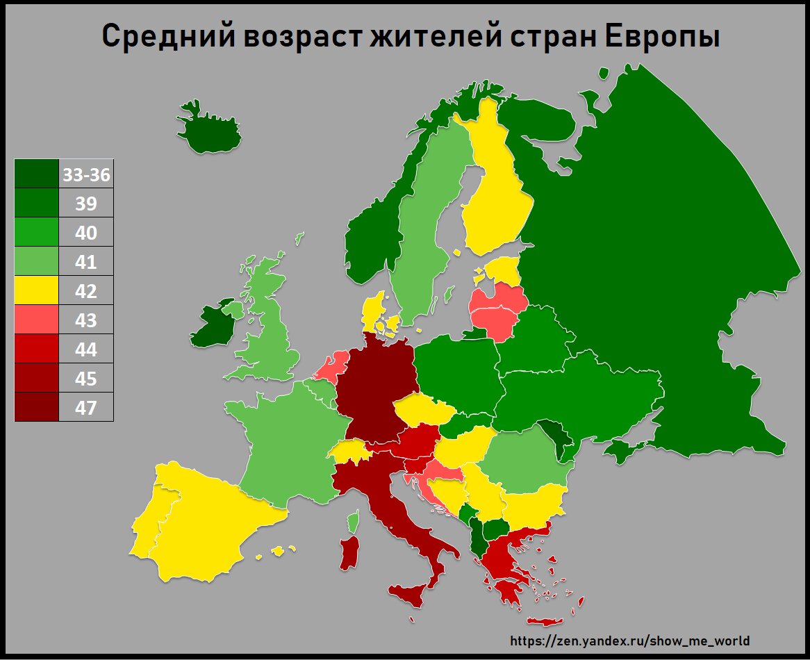 Средняя европа проблемы. Средний Возраст в Европе. Карта среднего возраста населения в Европе.