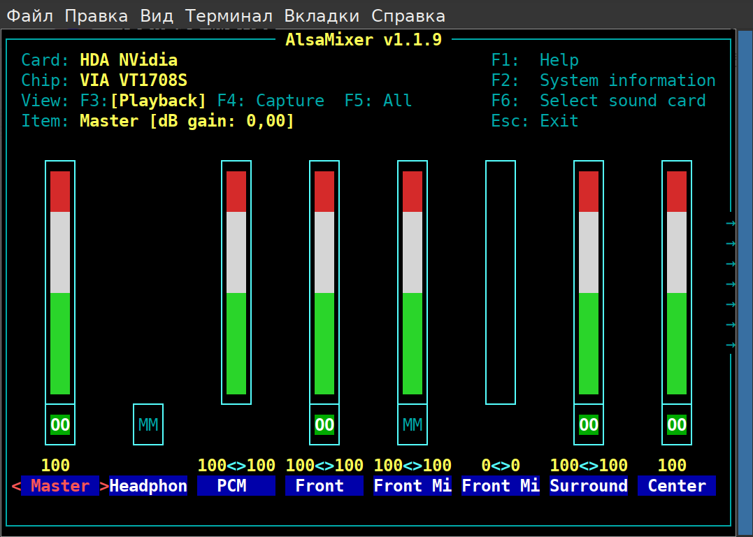 Alsamixer в терминале