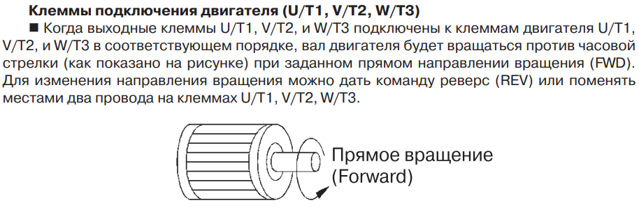 Пояснение к прямому направлению вращения