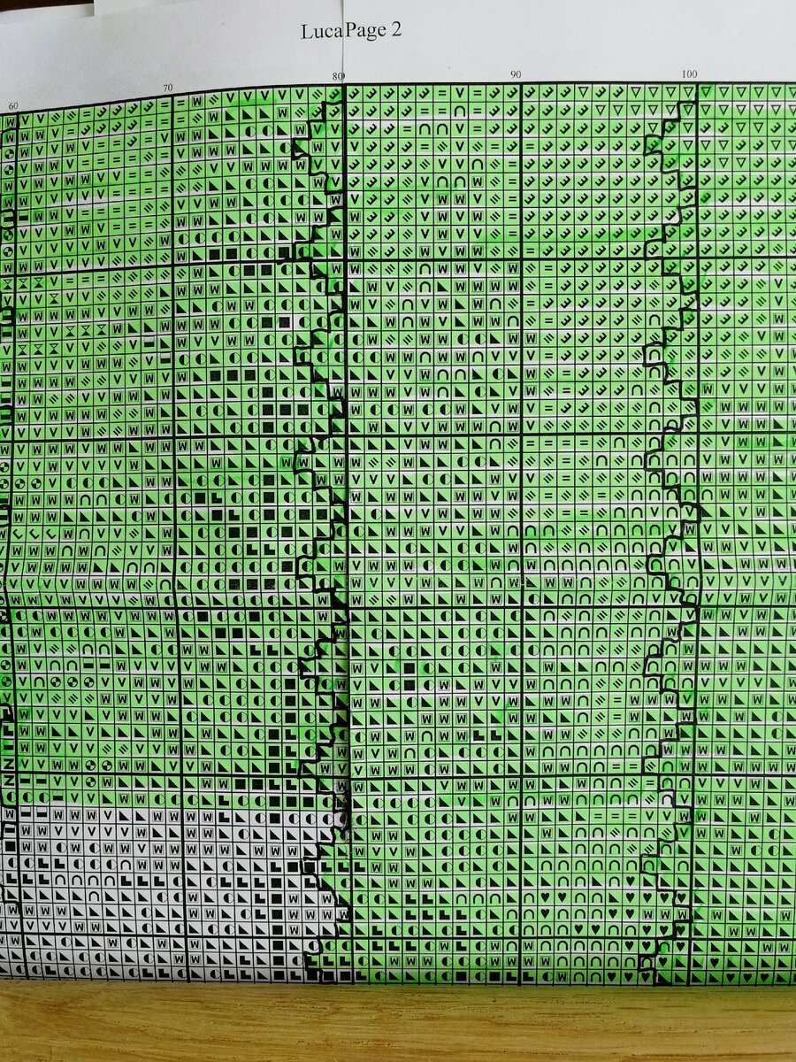 Размеченная схема. Зеленым обозначен вышитый фрагмент. Фото автора