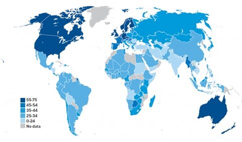 Рис. 1. Исследование уровня финансовой грамотности населения мира в 2015 г.