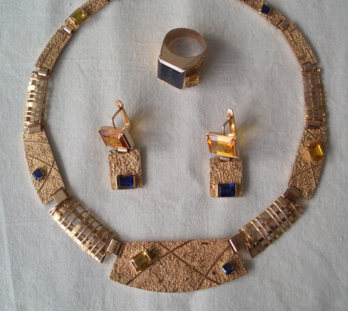 Гарнитур с сапфирами и цитринами. Ручная работа