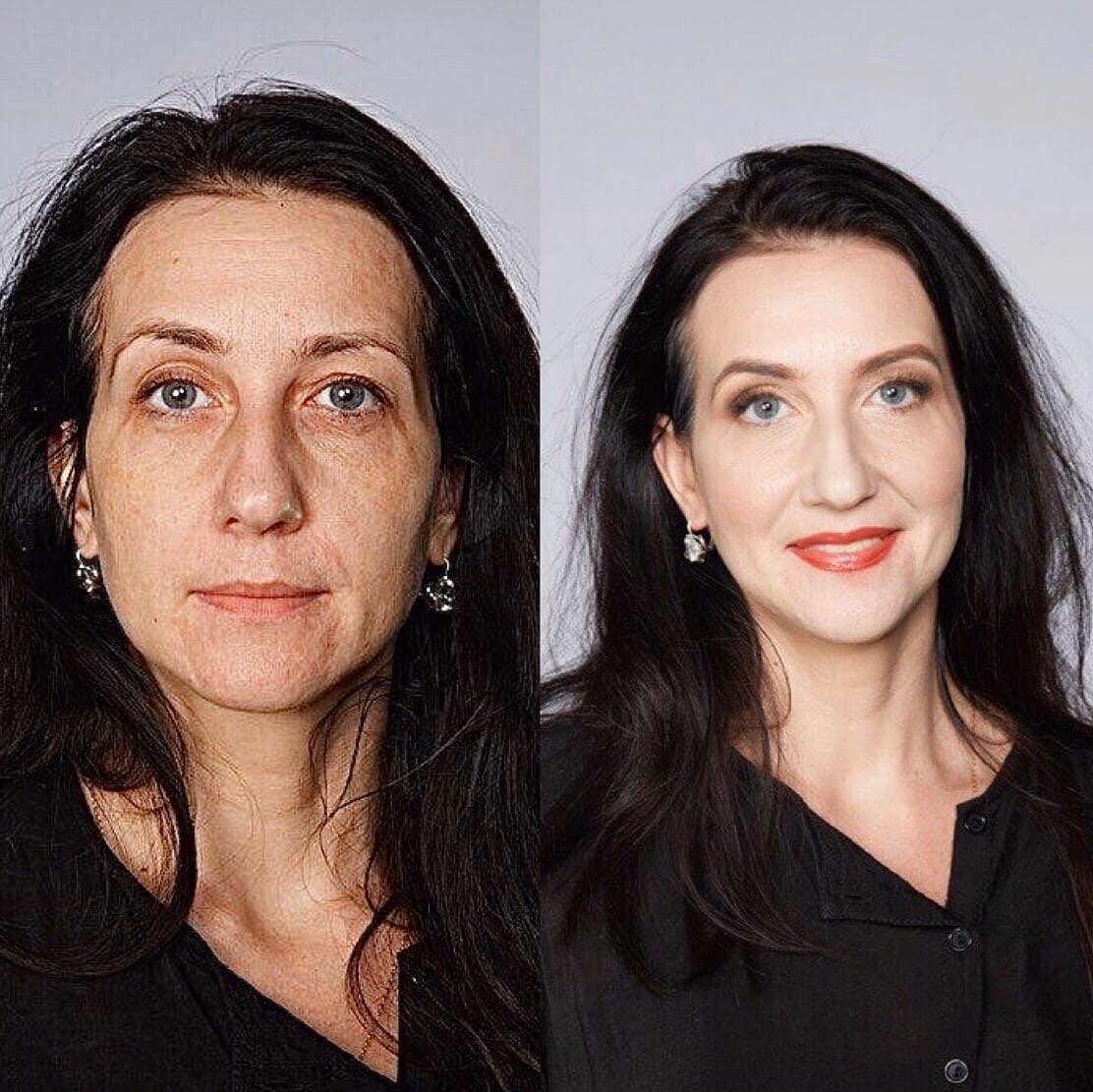 Фото до и после макияжа. Моя работа с обучающих курсов профессионального макияжа.