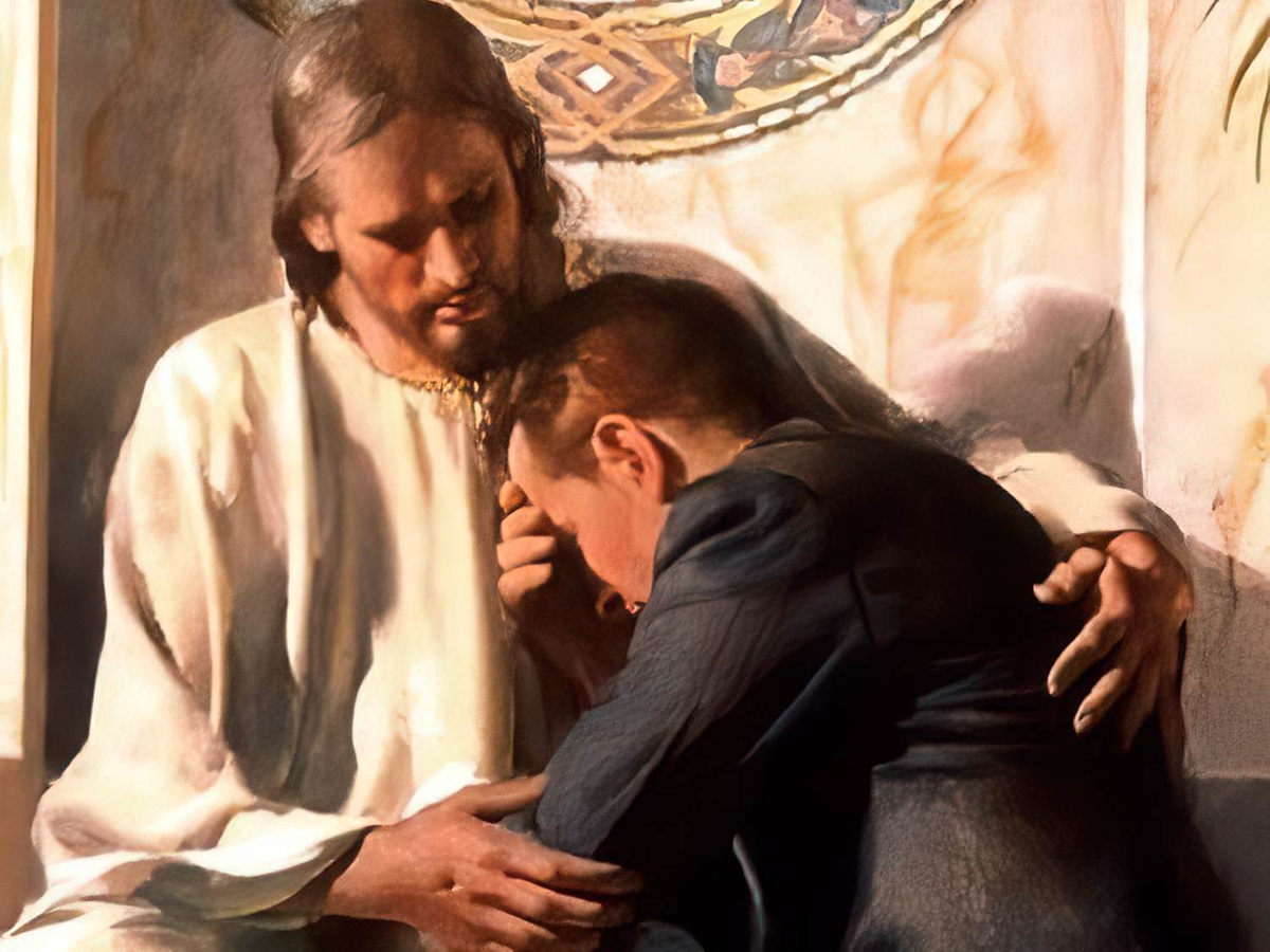 Иисус обнимает грешника. Исповедь перед Христом. Покаяние живопись. Прощение живопись.