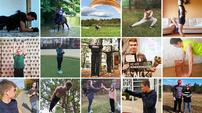 Коллаж из фото моих студентов, занимающихся физкультурой и спортом