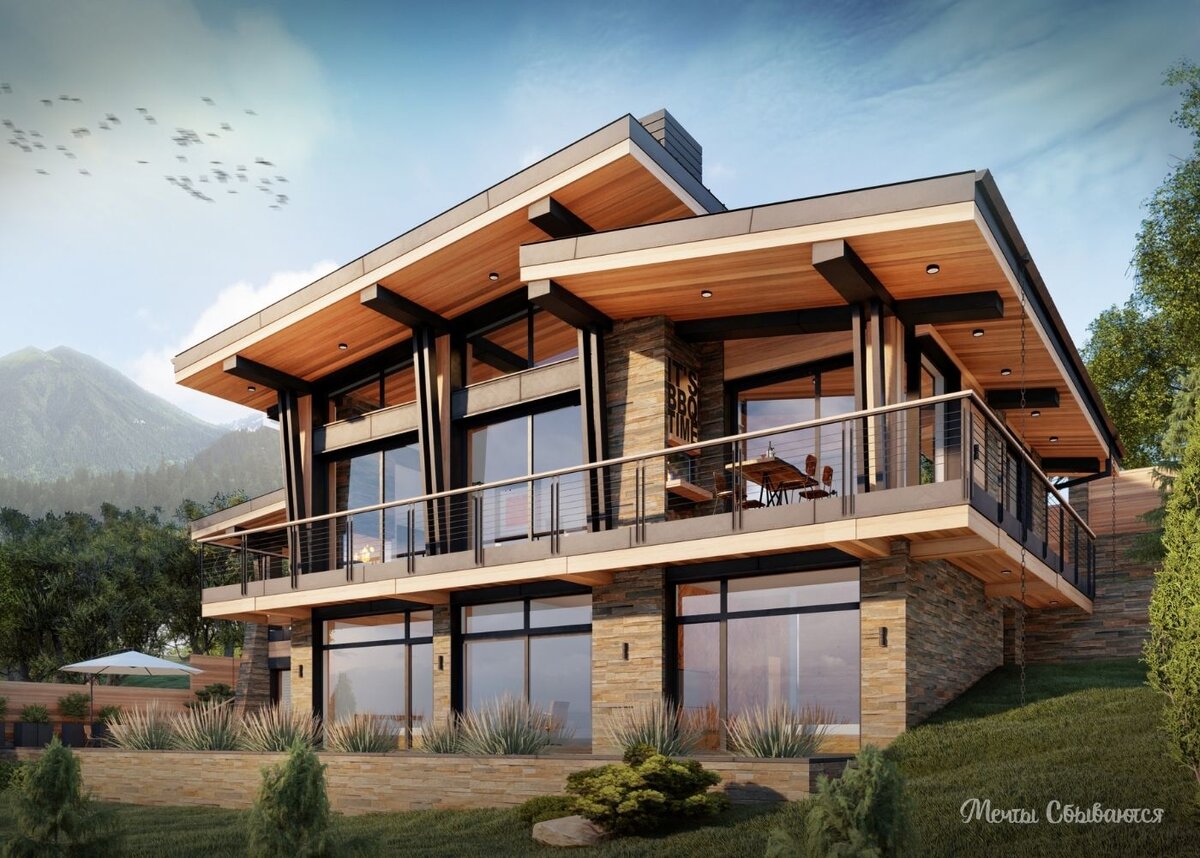 Парадный фасад развернут к склону