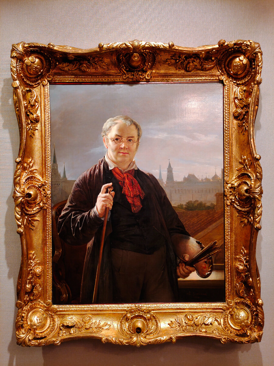 В.Тропинин. Автопортрет. В руках инструменты художника, а на фоне - Кремль.