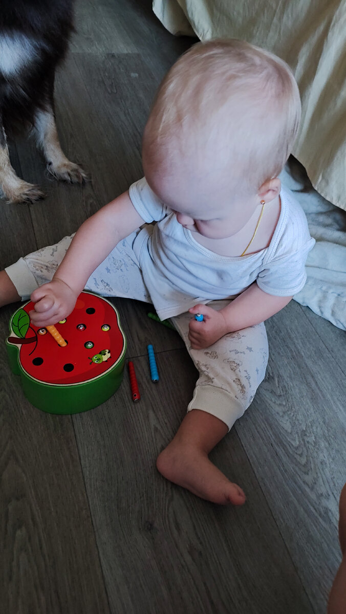 Тася прячет червячков по домикам 