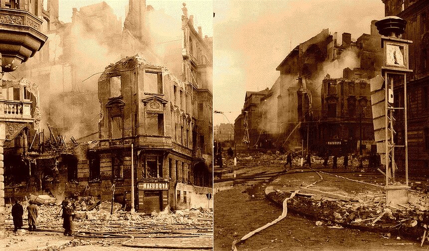 Прага после американской бомбардировки. 1945 год