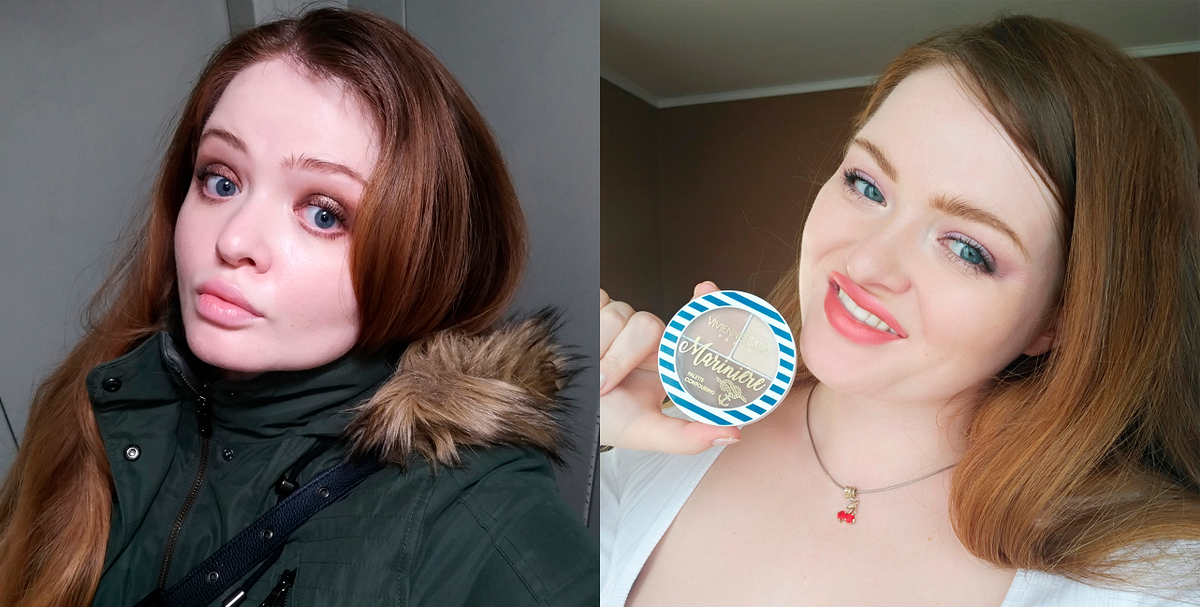 1 фото - уложенные прозрачным гелем брови. Фото 2 - подкрашенные карандашом брови. 