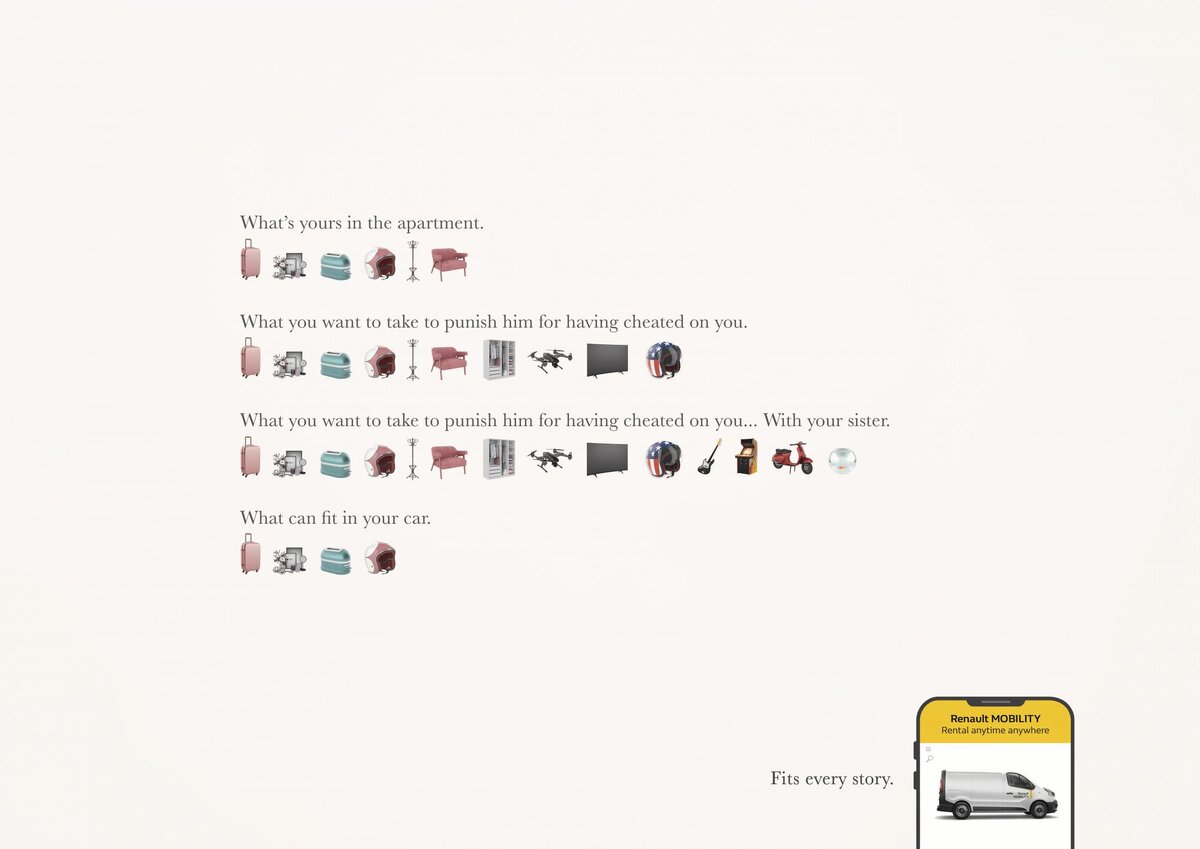 Print advertisement created by Publicis, France for Renault, within the category: Automotive.