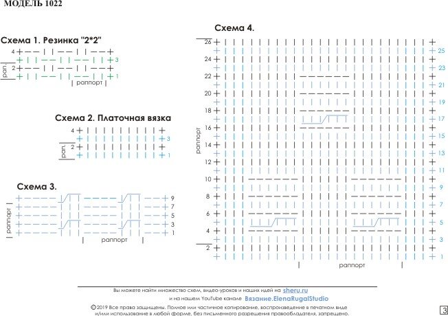 Схемы 1, 2, 3 и 4 к описанию вязания худи