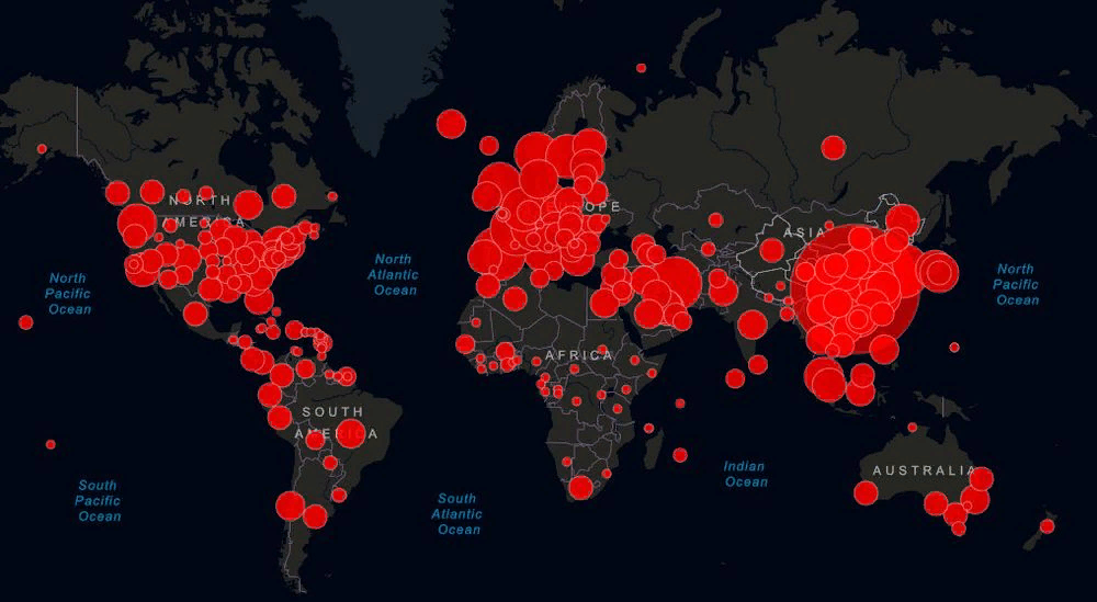 Карта распространения коронавируса в реальном