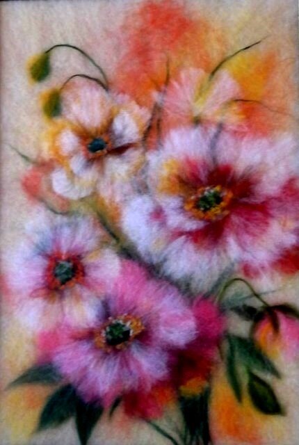 Моя шерстяная картина (в качестве оригинала - акварель украинской художницы  Анны Хомчик, а при шерстяном воплощении ориентировалась на картину художницы из СПб Александры Федоровой )