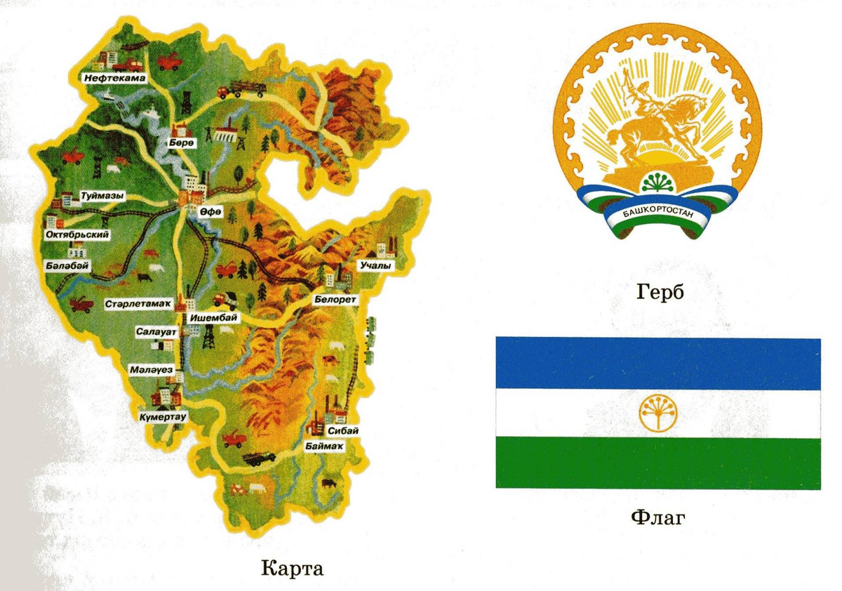Флаг и герб Башкортостана. Символы Республики Башкортостан. Карта Башкирии для дошкольников. Карта Башкирии флаг герб.