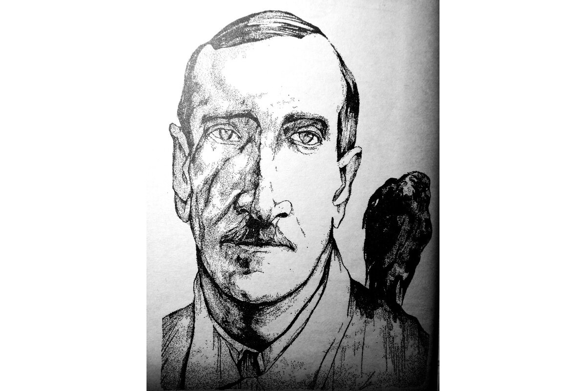 Грин с вороном. Тут явно отсылка к Эдгару По - кумиру Грина