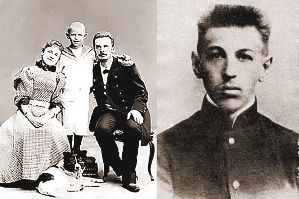     Семейное фото: слева - Петр Шмидт с женой-проституткой и сыном Евгением. Справа - Евгений уже взрослый. Фото: Wikimedia Commons