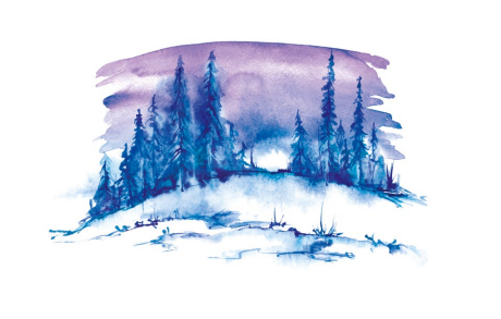Зимний лес. Акварель. 