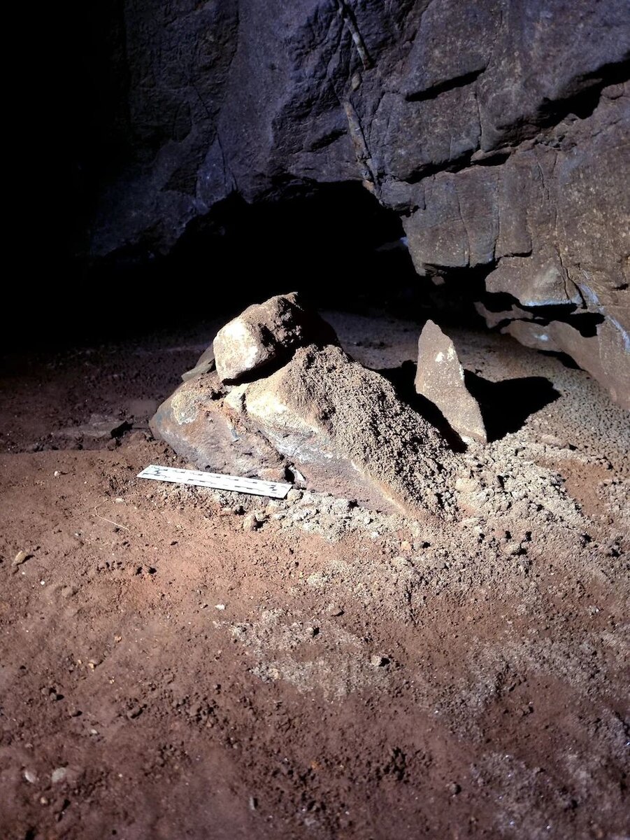 Изображённое на этом фото команда Бергера описывает как каменный очаг с пеплом и обгоревшими костями.