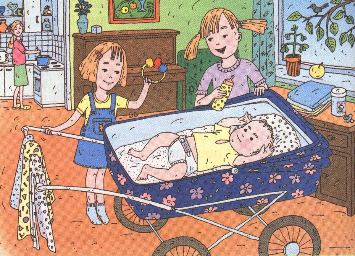 Иллюстрация к стихотворению  "две сестры глядят на братца".