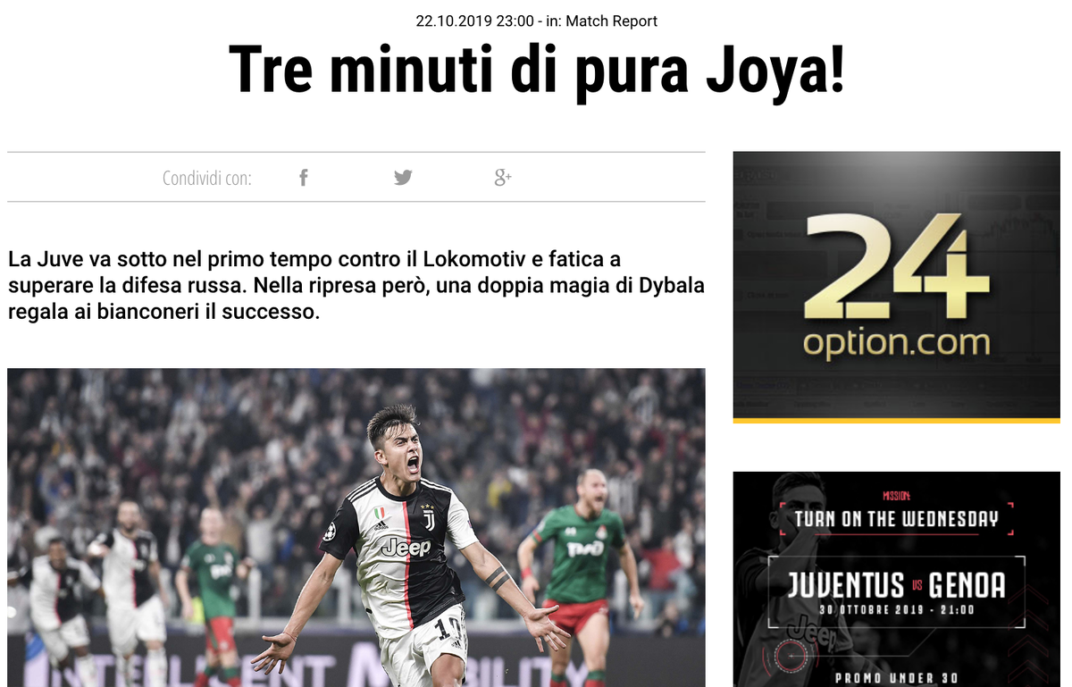 "Три минуты настоящего Сокровища" - заголовок на сайте "Ювентуса". Скриншот с сайта juventus.com