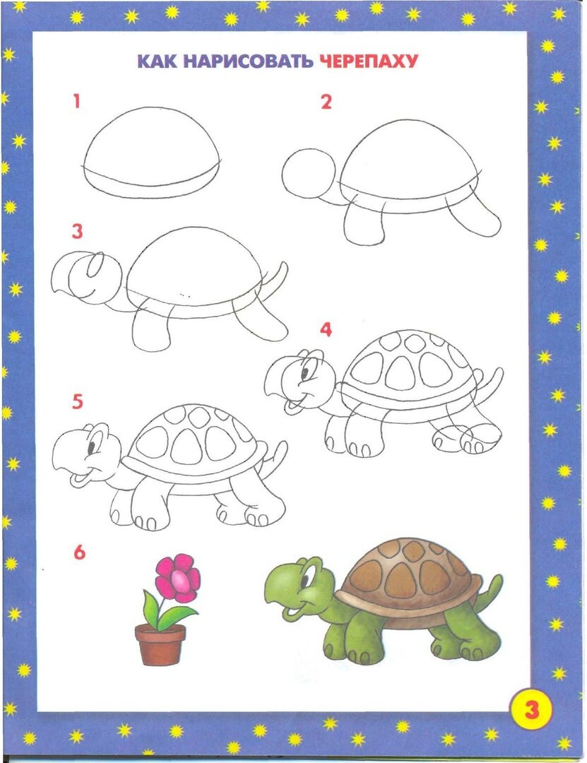 Черепаха поэтапно для детей рисунок
