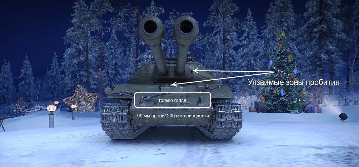 В передней части стреляем в НЛД и под башню