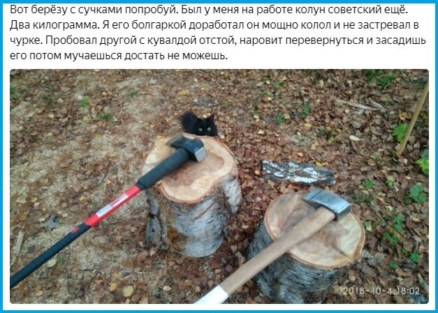 Один из хороших комментариев к статье с предложением поколоть берёзу