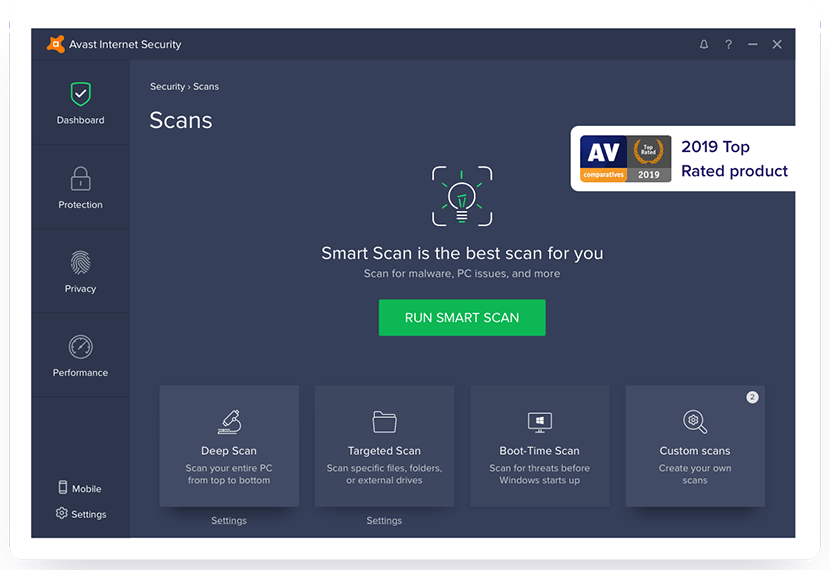 Интерфейс антивирусов Avast. Он схож, в бесплатной версии нет некоторых функций.