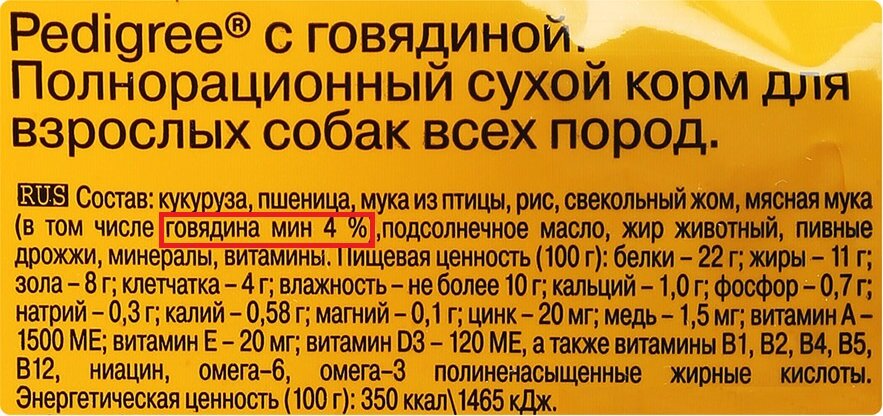 Состав корма эконом класса
