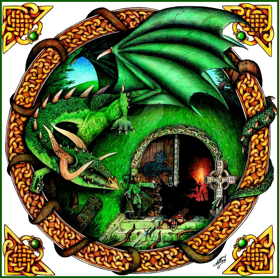 Кельтский дракон. Фэнтези. (https://www.deviantart.com/artisallan/art/The-Dragon-and-the-Wizard-4689104)