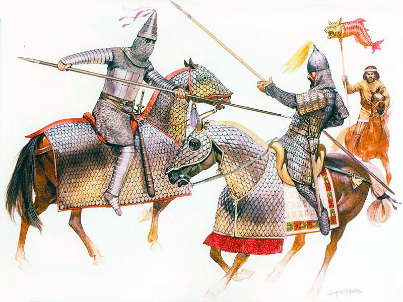 Схватка персидского и армянского катафрактов. Армянин справа.