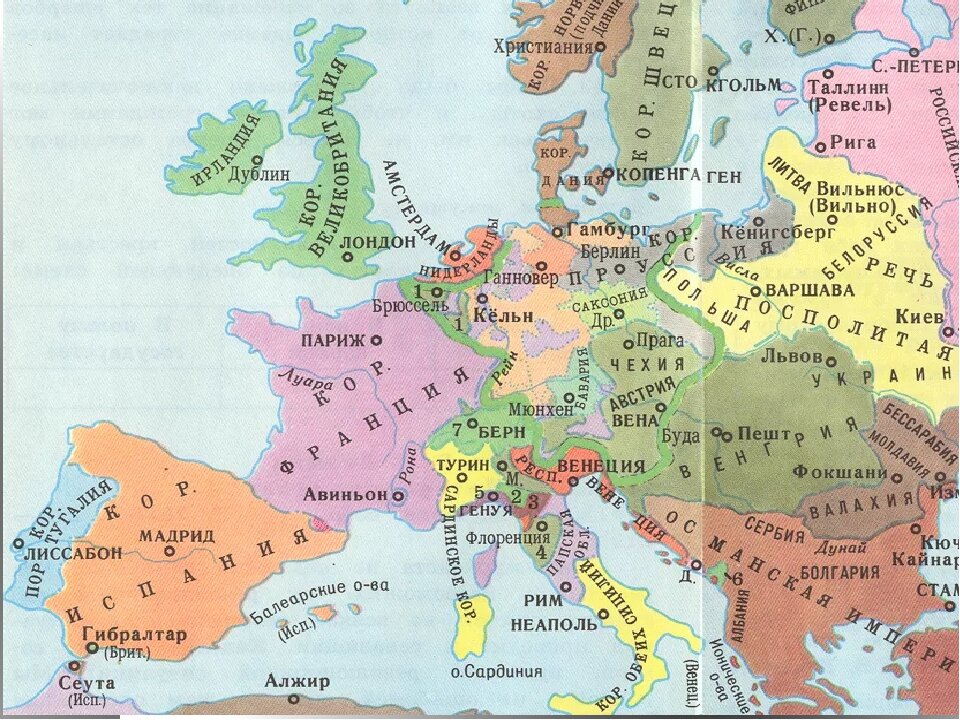 Карта европы 18 века со странами крупно на русском