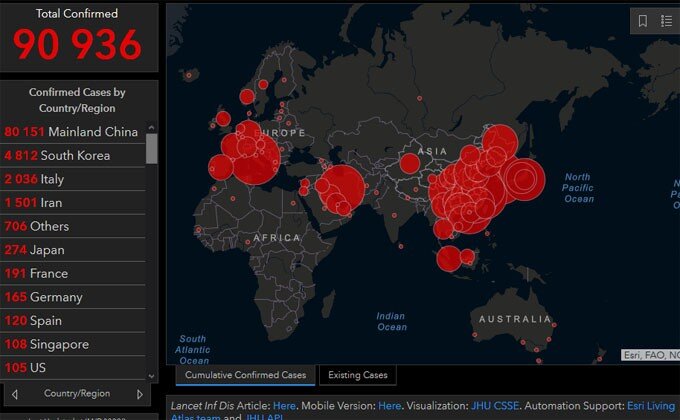 карта распространения вируса 