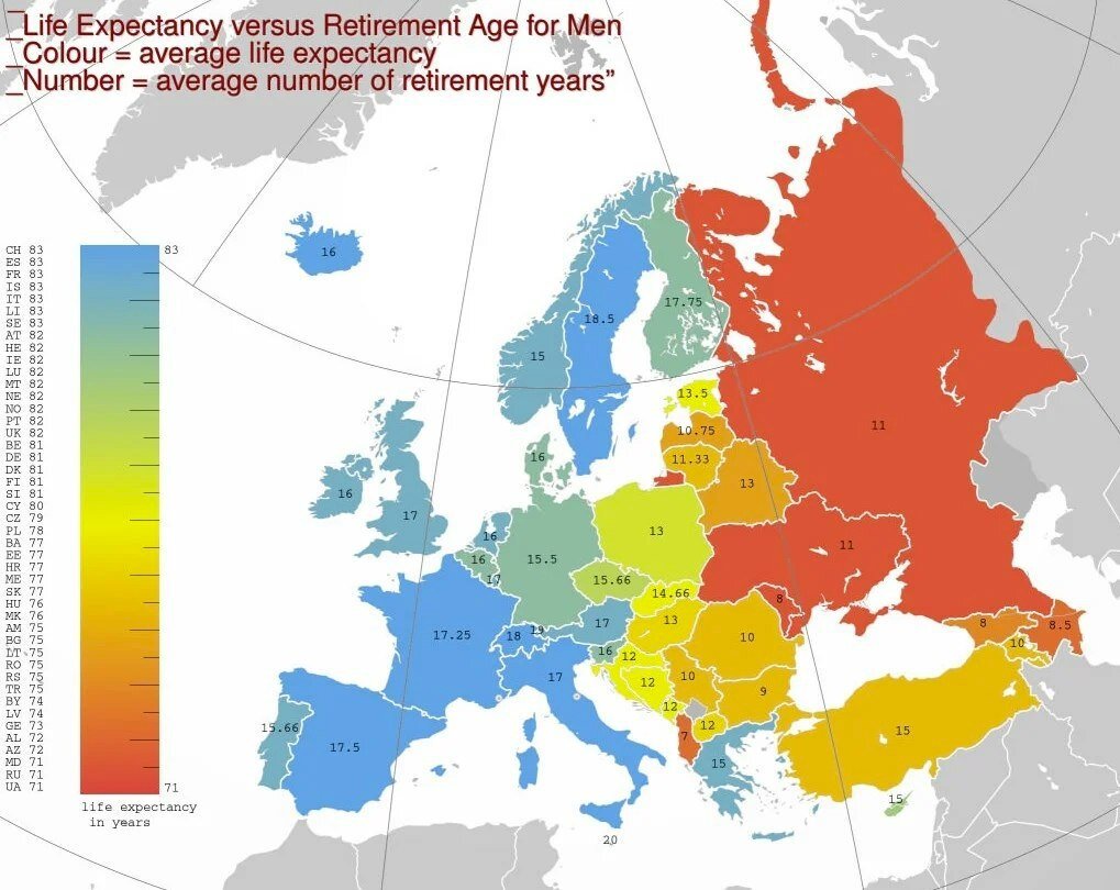 Сколько лет живут после выхода на пенсию в Европе