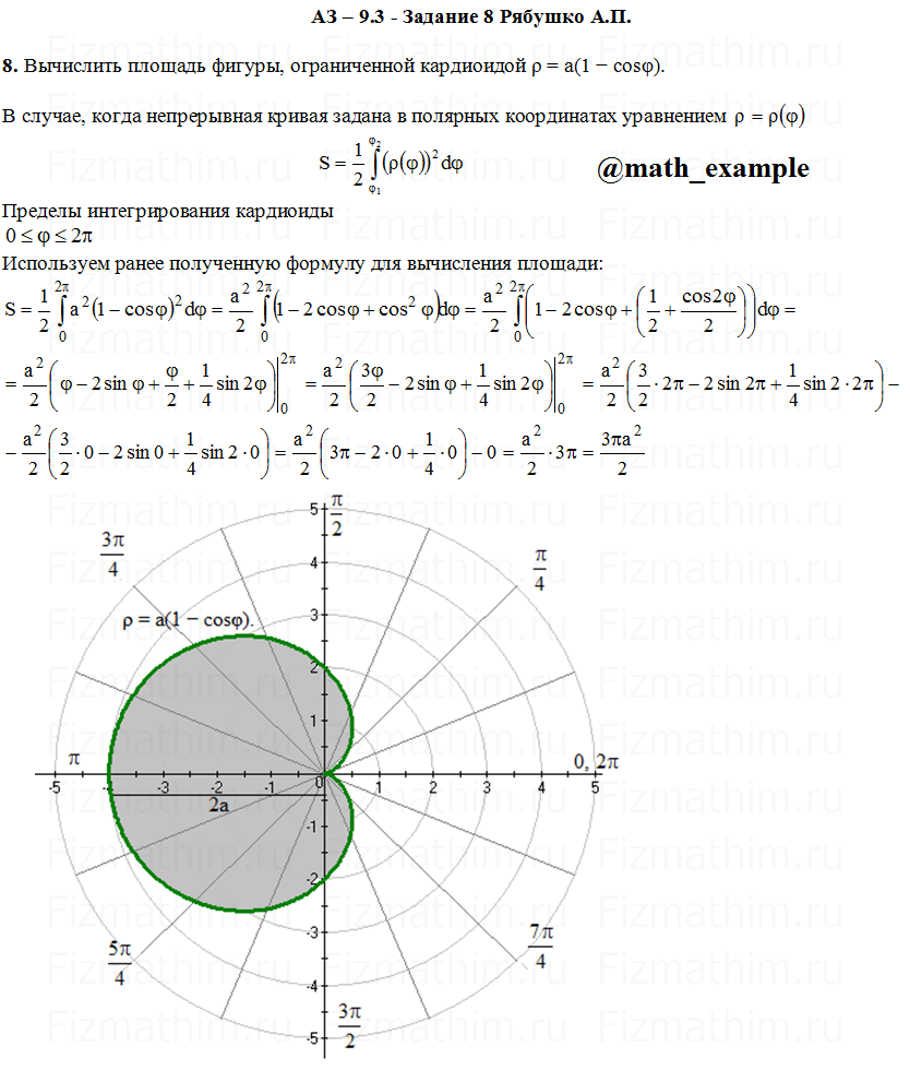 Площадь фигуры ограниченной окружностями. Площадь кардиоиды через интеграл. Пределы интегрирования кардиоиды. Площадь кардиоиды через интеграл в Полярных координатах. Вычислить площадь фигуры ограниченной окружностью и кардиоидой.