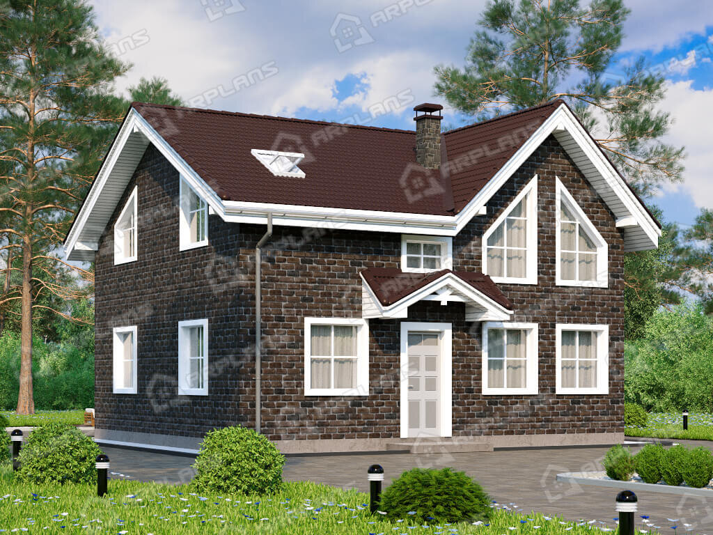 Фото 1 двухэтажного дома из газобетона с мансардой и 3 спальнями и газовой котельной, 100 кв м. Источник arplans.ru Проект К-302