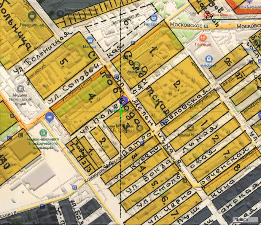 Наложение карты 1910 года