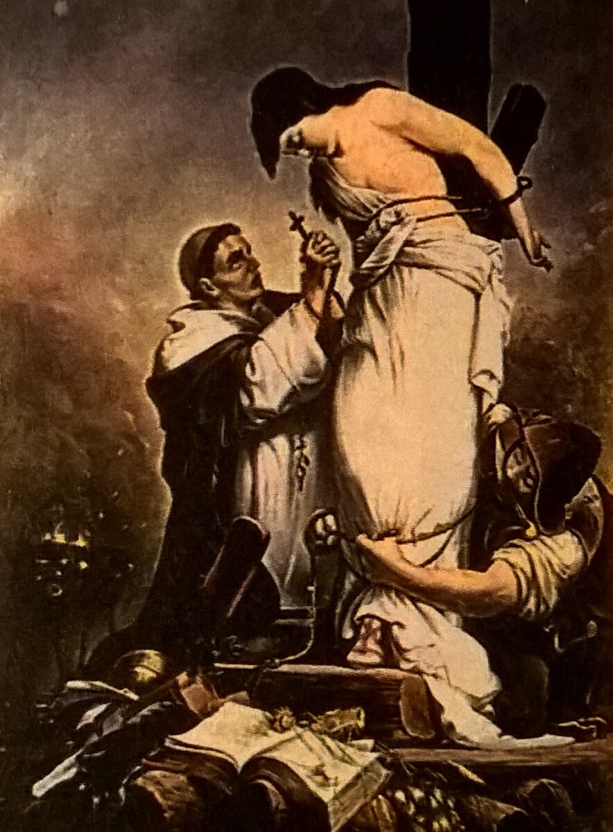 Обвиненная в колдовстве женщина в ожидании казни.