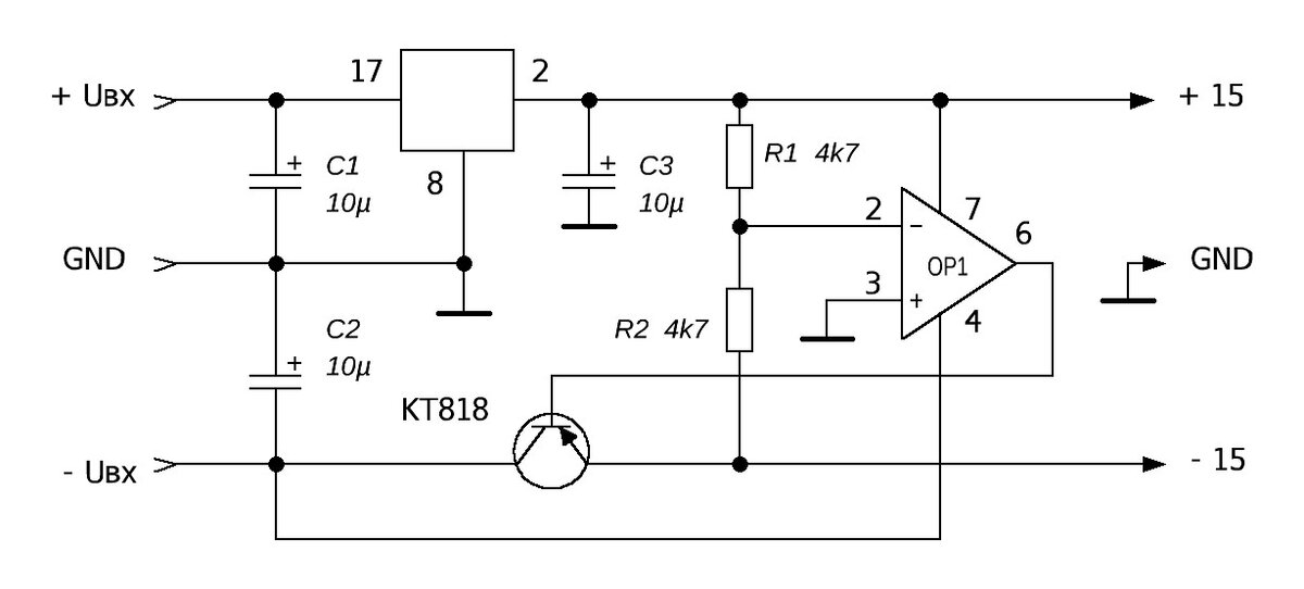 Двухполярное питание из однополярного для оу схема