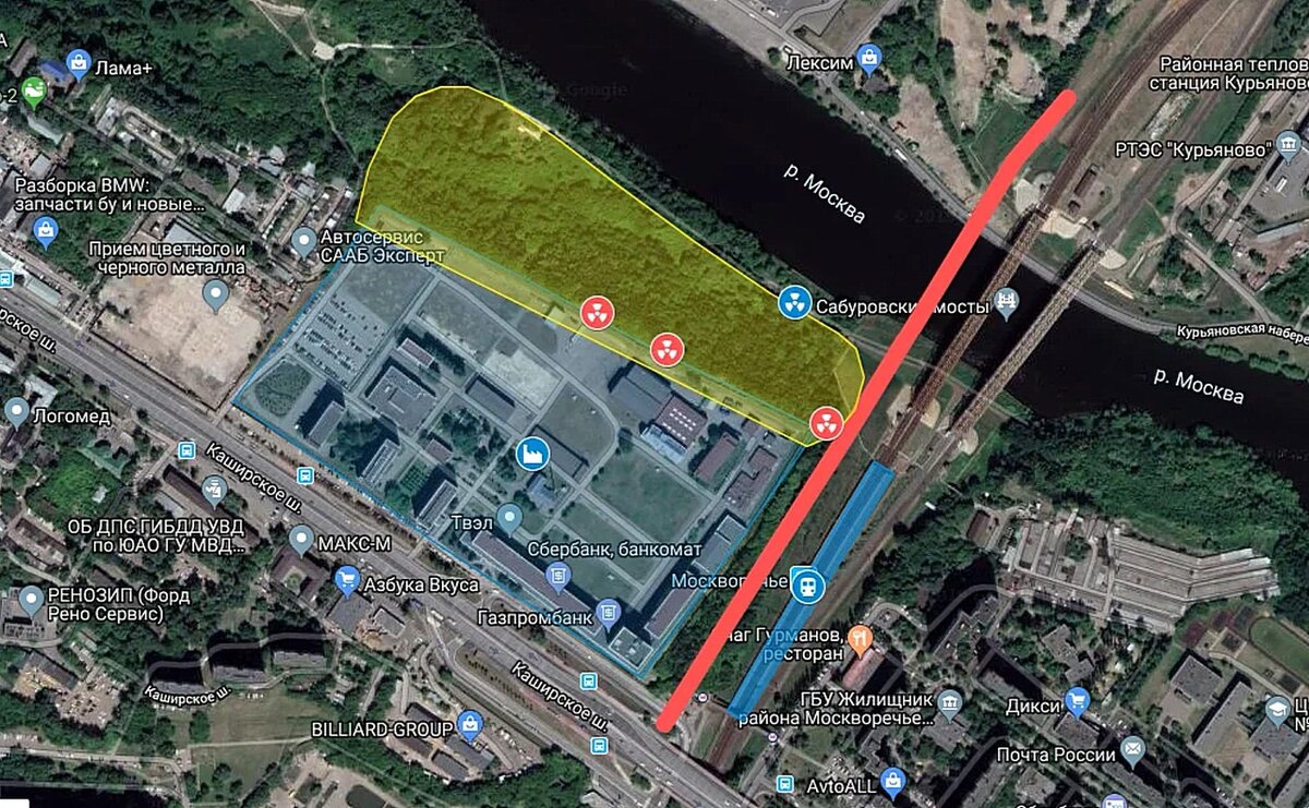 Расположение ядерного могильника в Коломенском