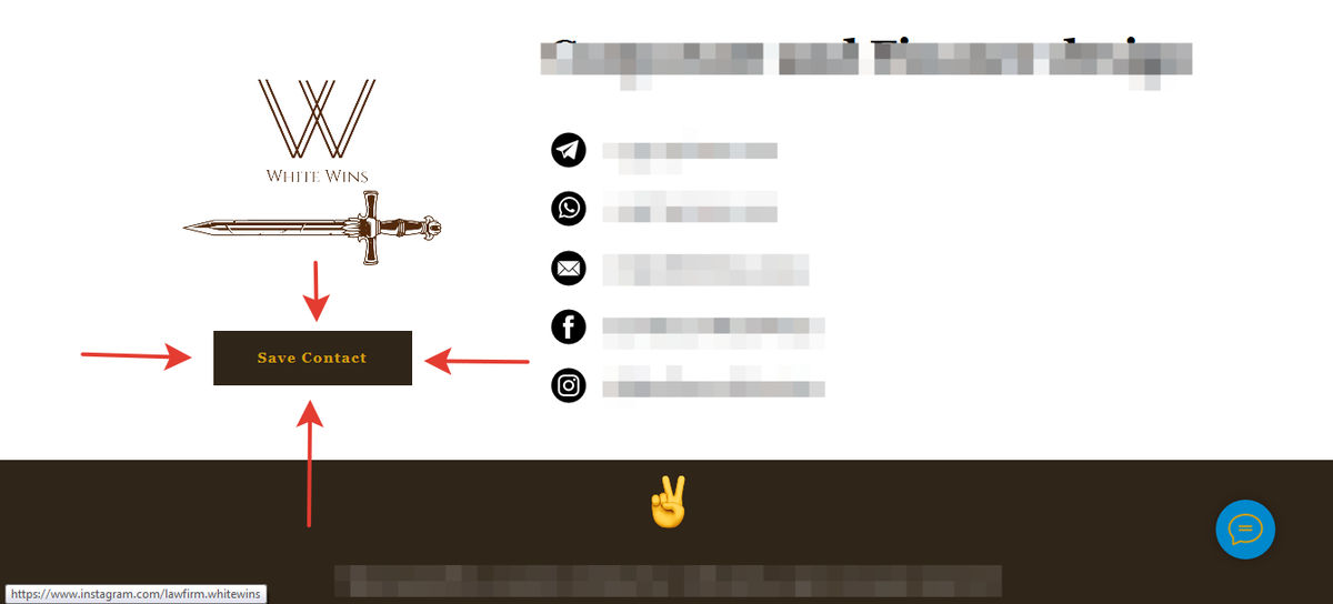 Пример кнопки уже с готовой digital business card. 