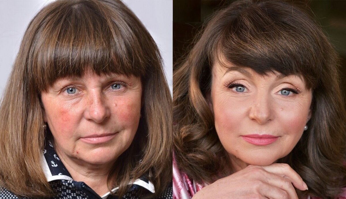 Измениться в 60 лет. Лифтинг макияж. Омолаживающий макияж. Возрастной макияж. Лифтинг макияж до и после.