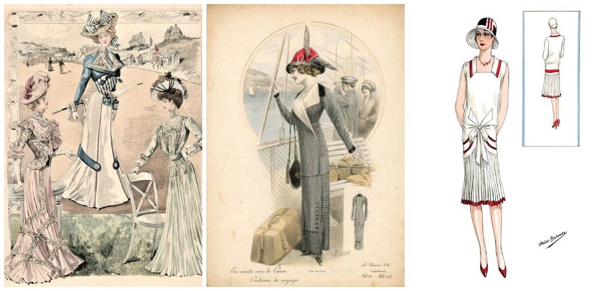 2. Удивительный переход 1900е-1910е-1920е. 1910е представлены дорожным костюмом, в такой могли быть одеты пассажирки "Титаника" в 1912 году.