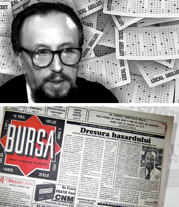 Верхняя часть: Стефан Мандель провёл более десяти лет изучая математические теории, прежде чем выиграть свою первую лотерею в 1960-х годах; Нижняя часть: Достижения Манделя в лотереях стали заголовками в родной газете его родного города в Румынии (Иллюстрации: The Hustle, взято из Busra).