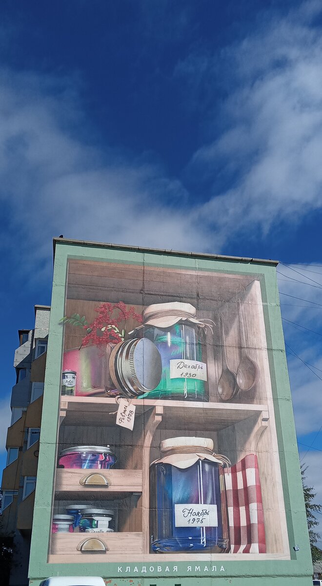 Мурал на стене дома в г.Ноябрьск: 1930 - дата образования ЯНАО, остальное - даты открытия месторождений и основания города